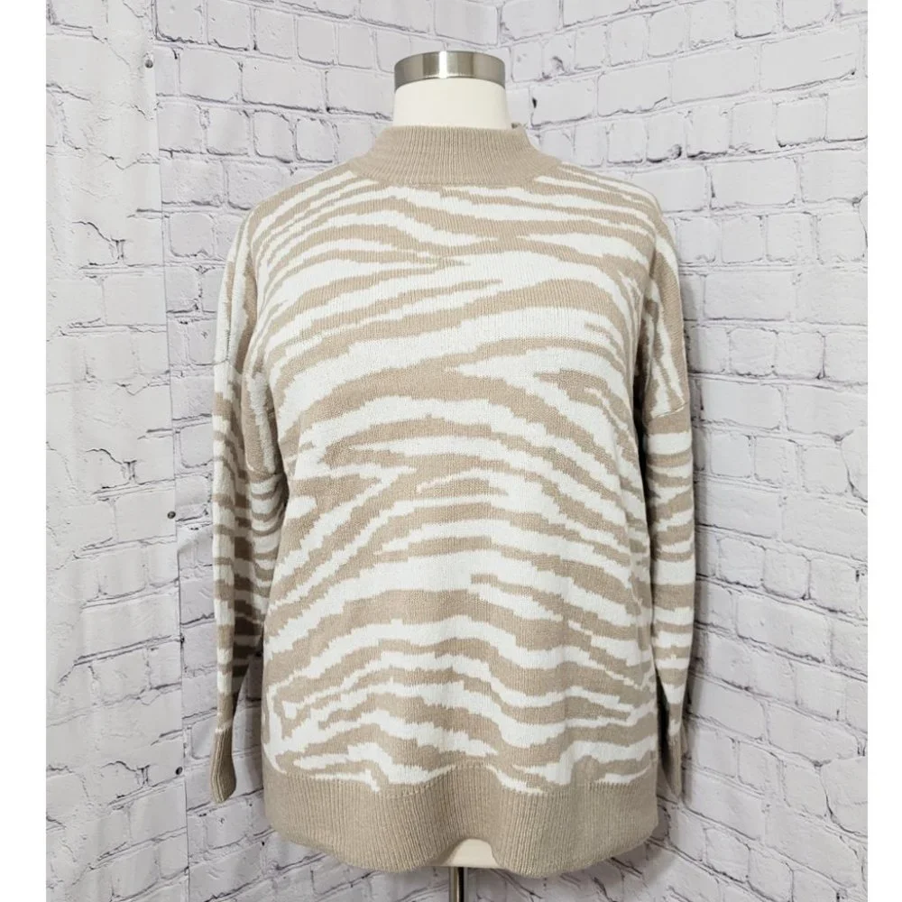 NWT Maurices 3 Zebra Print Mock Neck Pullover Sweater